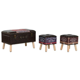 Kofferset Home ESPRIT Bruin Multicolour Polyurethaan Hout Vintage 70 x 40 x 45 cm (3 Stuks)
