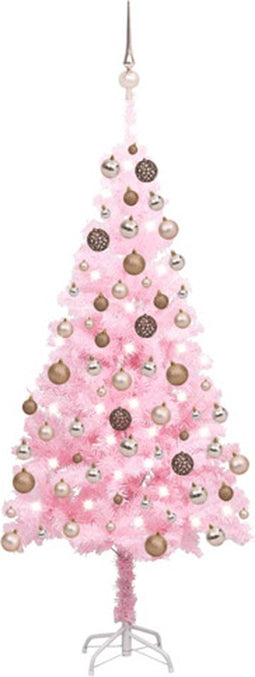 vidaXL - Kunstkerstboom - met - verlichting - en - kerstballen - 120 - cm - PVC - roze