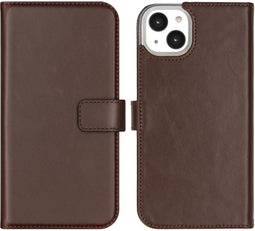 Selencia iPhone 14 Plus - Echt Lederen Bookcase - 3 Pashouders - Bruin