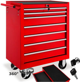 tectake® - Gereedschapswagen 7 lades - mobiel met wielen - rood
