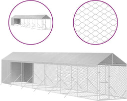 vidaXL - Hondenkennel - met - dak - 2x14x2,5 - m - gegalvaniseerd - staal - zilver