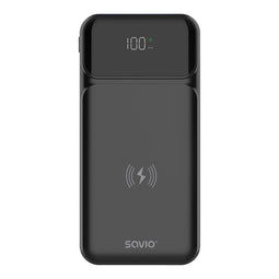 Savio BA-09 - Powerbank - Lithium-Polymeer (LiPo) 37 mAh - Draadloos opladen - Zwart