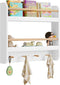 Woltu Kinderboekenplank - Wandplank - 2 open planken - 4 haken - Wit - 60 x 55 x 12 cm