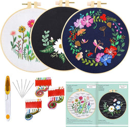 Happy Goods Borduurpakket - Borduurset Volwassenen - 3x Voorbedrukte Canvassen Bloemen en Vogels (3 stuks)