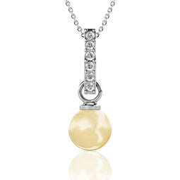 Yolora Dames Ketting - Kalpa Camaka Parel en Kristallen - 18K Witgoud Verguld - Zilverkleurig