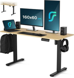 Flowsense Zit Sta Bureau - Elektrisch Verstelbaar - 4 Geheugen Standen - 160 x 60 cm - Grijs Eiken
