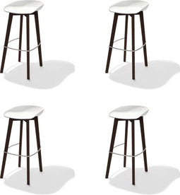 Keeve Stapelbare barkruk wit low, berkenhouten frame en kunststof zitting - SET VAN 4