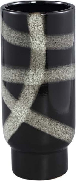 PTMD Reddy Ronde Bloempot - H35 x Ø15 cm - Keramiek - Zwart/Wit