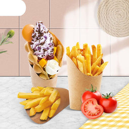 Frietzakjes, popcornzak, snackbekers, pak van 40 fritesdozen voor frites Kraft-papieren bekers Kraft-papieren bekers Frozen Dessert Benodigdheden Taarten bakken