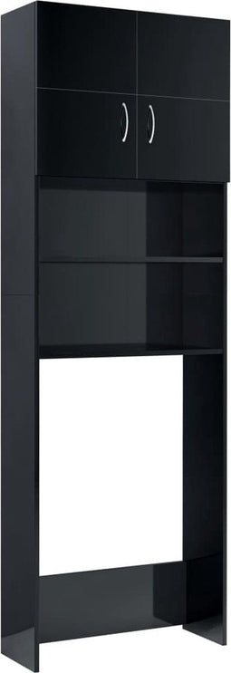 vidaXL - Wasmachinekast - 64x25,5x190 - cm - hoogglans - zwart