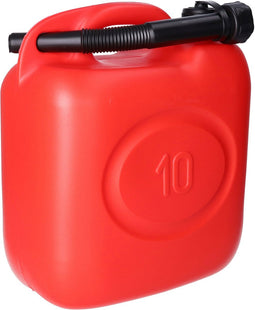 Jerrycan - rood - 10 liter - 26 x 14 x 37 cm - met schenktuit - voor brandstof - benzine / diesel