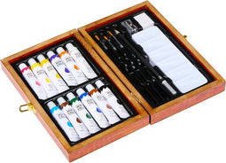 Artico Acrylverf 12 Tubes met Schilderspalet - in Houten Bewaardoos - Incl Kwasten - Hobbyverf - Acryl Verf - Op Waterbasis