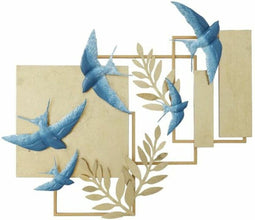 Wanddecoratie DKD Home Decor Blauw Gouden Metaal Fågel Glamour (84,5 x 8,3 x 72,4 cm)