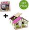 Kids Globe SET Houten paardenstal 2 boxen (roze/1:24) + 4 paarden