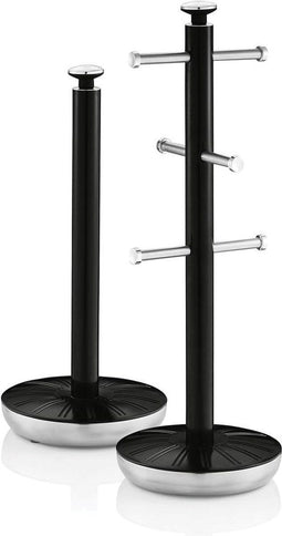 Swan Retro Kopjeshouder & Keukenrolhouder – Set van 2 – Zwart