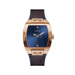 Guess Bruine Siliconen Horloge Met Gouden Kast