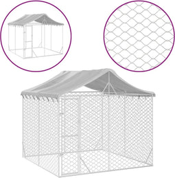 vidaXL - Hondenkennel - met - dak - 3x3x2,5 - m - gegalvaniseerd - staal - zilverkleur