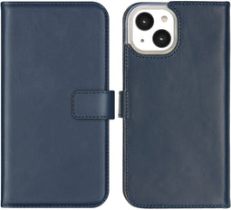 Selencia iPhone 14 - Echt Lederen Bookcase - 3 Pashouders - Blauw