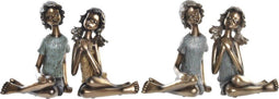 Decoratieve figuren DKD Home Decor 2 Rood Gouden Turkoois Hars Kinderen Modern (17 x 13 x 22 cm) (2 Stuks)