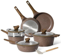 Just Perfecto JL-26 - 12 Delige Pannenset - Hittebestendige marmeren coating - Marron (12 stuks)