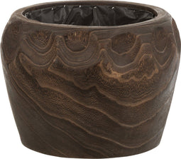 J-Line bloempot Thibo - hout/kunststof - donkerbruin - medium - Ø 29 cm