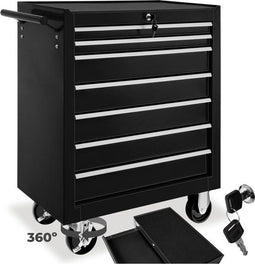 tectake® Gereedschapswagen - 7 Laden - Mobiel met Wielen - Zwart - 69 x 33 x 79 cm