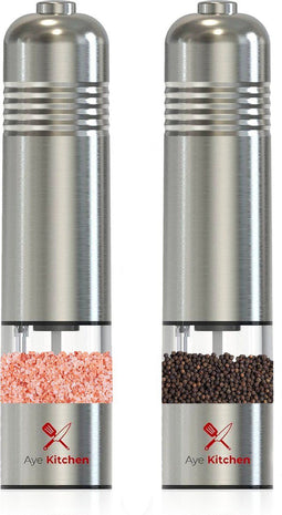 Aye Kitchen Peper en Zout Molen Set - Elektrisch - RVS - Verstelbare maalgraad (2 stuks)