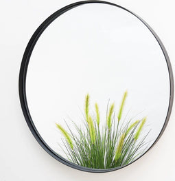 Luxe spiegel - rond - zwart - 30 cm - hout - slaapkamer - woonkamer - hal - woondecoratie