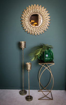 PTMD milana goud kandelaar ijzer met blad patroon