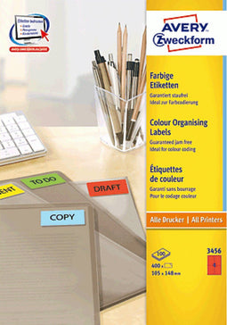Avery 3456 - Gekleurde Etiketten - 105 x 148 mm permanent klevend - Rood (400 stuks)