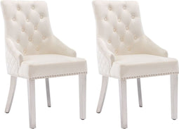 vidaXL - Eetkamerstoelen - 2 - st - fluweel - crèmekleurig