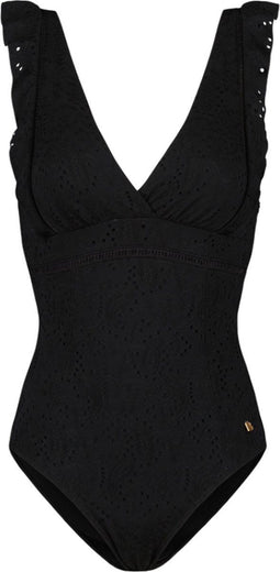 Beachlife Black Embroidery - Badpak - Ingebouwd topje mesh - Zwart
