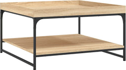 vidaXL - Salontafel - 80x80x45 - cm - bewerkt - hout - en - ijzer - sonoma - eikenkleur