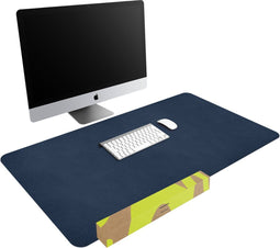 imoshion Bureau Onderlegger - 120 x 60 cm - Hoogwaardig kunstleer - Bureau Accessoires - Bureau Organizer - Antislip Muismat XXL - Inclusief draagriem - Donkerblauw