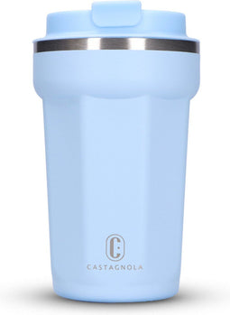 Castagnola Thermosbeker - Koffiebeker To Go - Dubbelwandig - 380 ML - Lichtblauw - Octagon