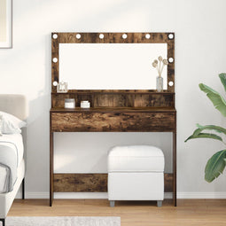 vidaXL - Makeuptafel - met - LED-verlichting - in - gerookt - eiken - - - 100x41x135 - cm