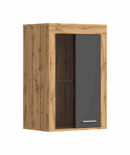 Furnilux Jam - Vitrinekast - Deels open deels dichte kast - Grijs melamine Wotan Eiken - 35x60x86cm