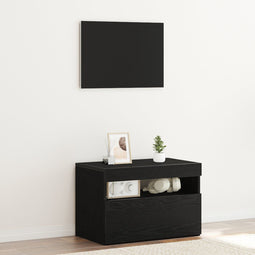 vidaXL - TV-meubel - met - LED-verlichting - Zwart - Eiken - 60x35x40 - cm - Gemaakt - van - Hout