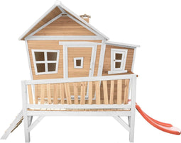 AXI Emma Speelhuis in Bruin/Wit - Met Verdieping en Rode Glijbaan - Speelhuisje op palen met veranda - FSC hout - Speeltoestel voor de tuin