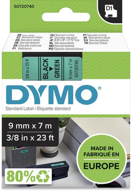 DYMO D1 - Labeltape - Zwart op Groen 9 mm x 7 m - zelfklevende etiketten voor LabelManager (1 stuk)