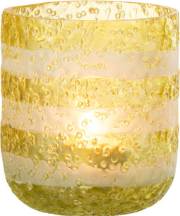 J-Line kaarshouder Strepen - glas - geel/wit - small - 2 stuks