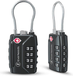 EverNeeds Kofferslot - TSA Slot - 4 Cijferig Hangslot - Zwart (2 stuks)