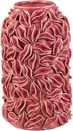 PTMD Zubeda Pink Round Glazed Ceramic Pot With Leaves L