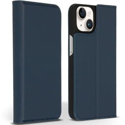 Accezz iPhone 14 - Premium Leather Slim Bookcase - Echt Nappa leer - Donkerblauw
