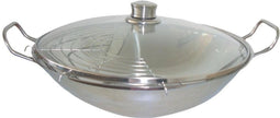 Rvs wokpan 36cm (top)/16cm (bodem), glazen deksel