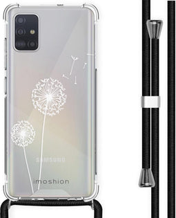 iMoshion Hoesje Geschikt voor Samsung Galaxy A51 Hoesje Met Koord - iMoshion Design Hoesje met Koord - Wit / Transparant / Dandelion