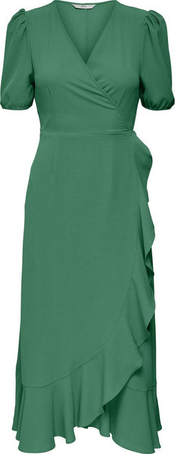 ONLY ONLMETTE SS WRAP MIDI DRESS WVN - Overslag jurk met strikdetail en pofmouwen - Maat XL