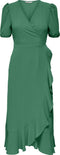 ONLY ONLMETTE SS WRAP MIDI DRESS WVN - Overslag jurk met strikdetail en pofmouwen - Maat XL