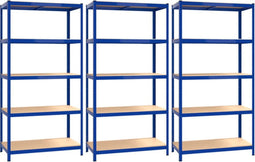 vidaXL - Opbergrekken - 3 - st - 5-laags - staal - en - bewerkt - hout - blauw