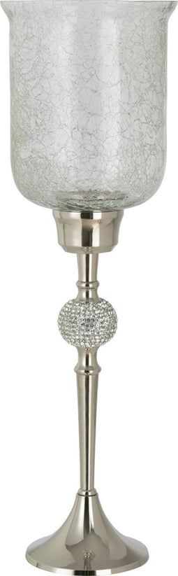 J-Line windlicht Op Voet Diamant Bol - aluminium/glas - zilver